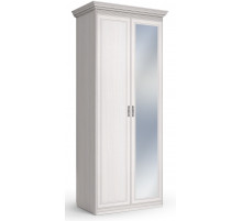 Шкаф 2-х дверный с глухой дверью и зеркальной Неаполь Ясень анкор светлый (патина "серебро")