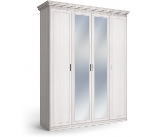 Шкаф 4-х дверный с зеркальными и глухими дверями Неаполь Ясень анкор светлый (патина "серебро")